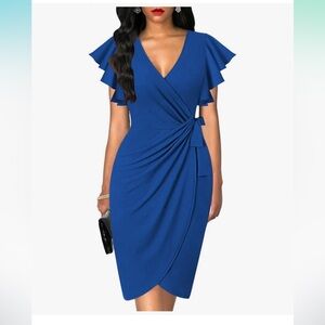 Elegant Blue Wrap Midi Dress